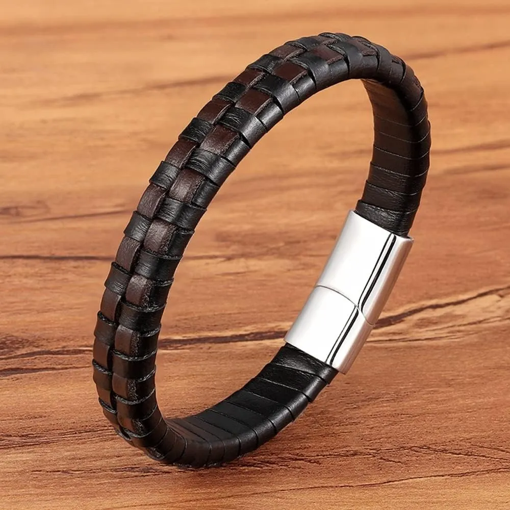 Classic Design Hand-woven Bracelet Personality Gift For Men Genuine Leather Bracelet&Bangle Party Jewelry 4B7MY (Blue-21cm)
