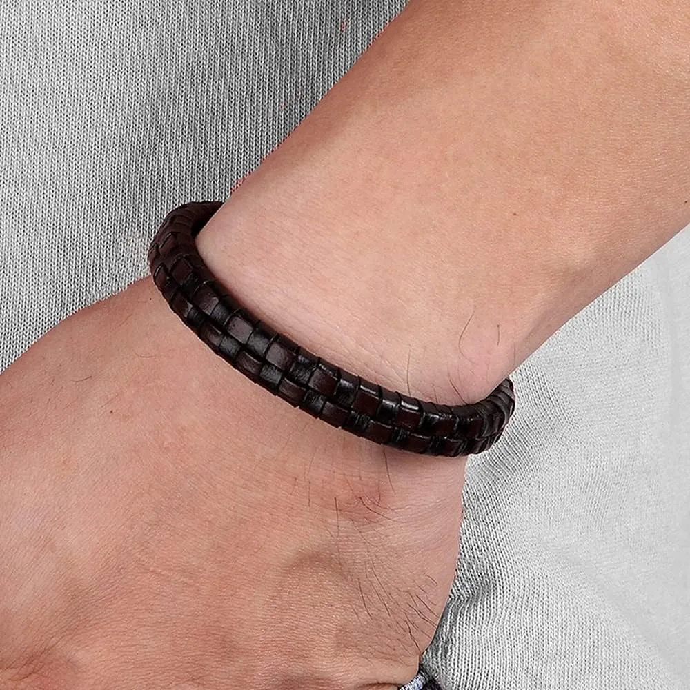Classic Design Hand-woven Bracelet Personality Gift For Men Genuine Leather Bracelet&Bangle Party Jewelry 4B7MY (Blue-21cm)