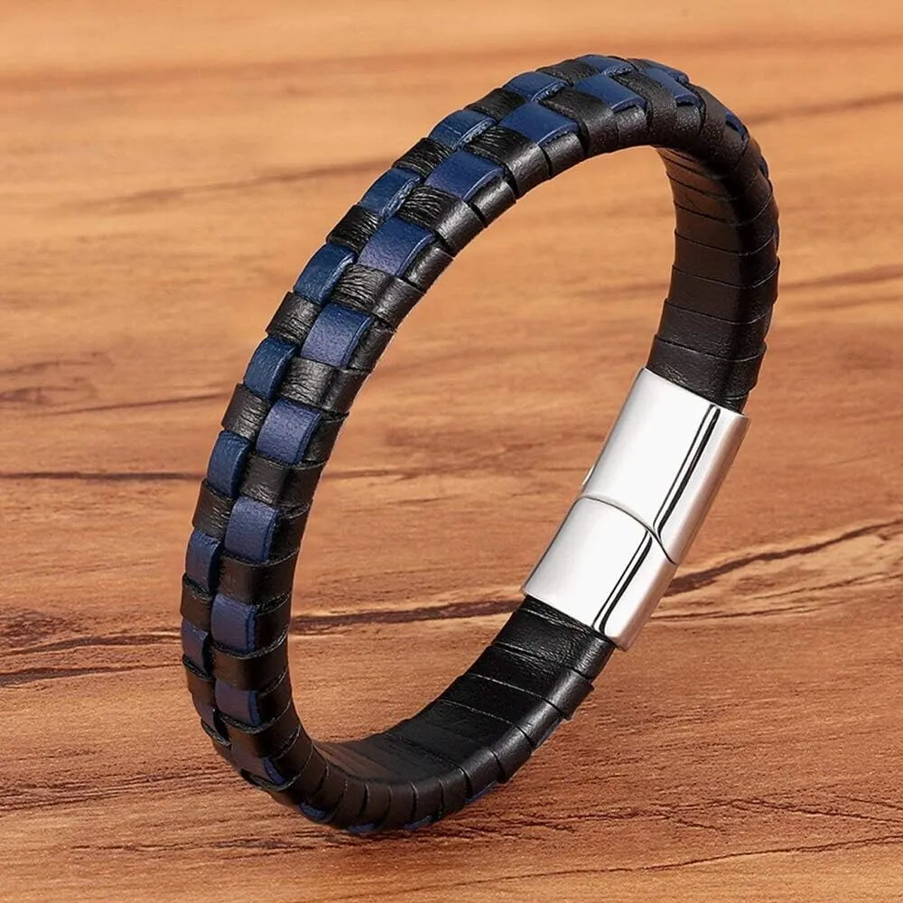 Classic Design Hand-woven Bracelet Personality Gift For Men Genuine Leather Bracelet&Bangle Party Jewelry 4B7MY (Blue-21cm)