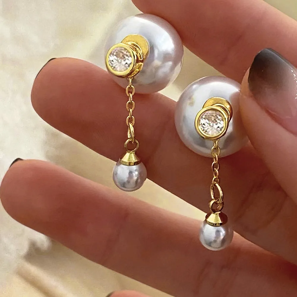 Classic White Pearl Gold Drop Earrings JLT12913