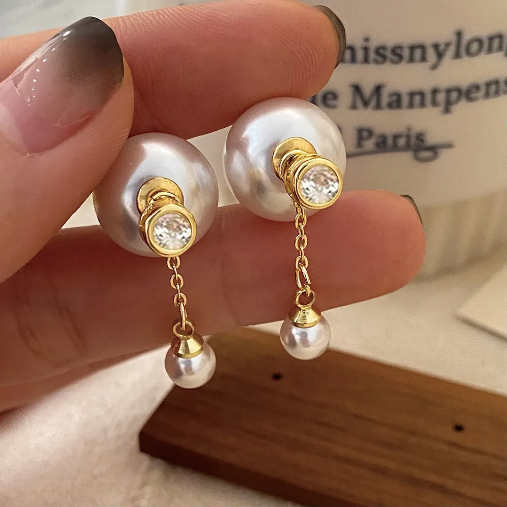 Classic White Pearl Gold Drop Earrings JLT12913