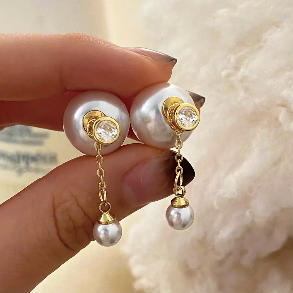 Classic White Pearl Gold Drop Earrings JLT12913