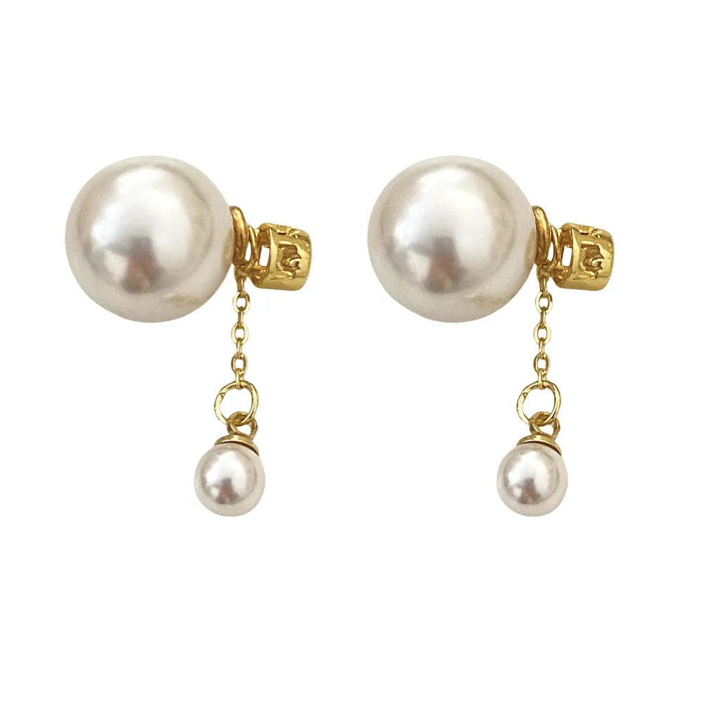 Classic White Pearl Gold Drop Earrings JLT12913