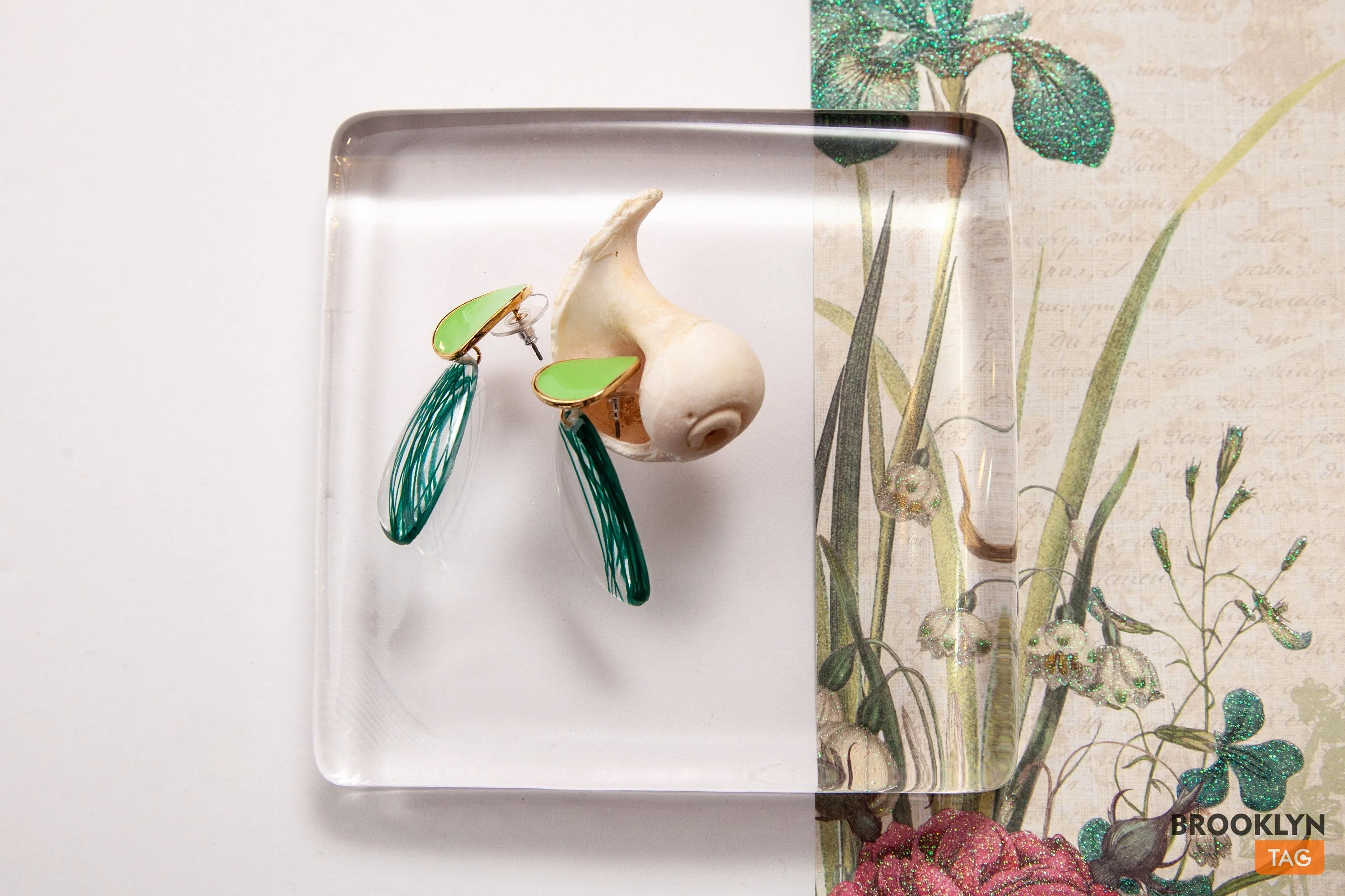 Clear Glass Green Earrings