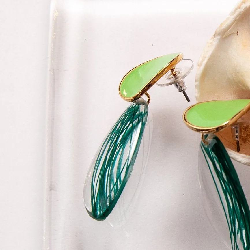 Clear Glass Green Earrings