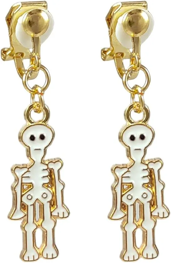 Clip On Halloween Earrings for Women Cute Gothic Punk Vintage Dangle Drop Clip-on Fall Earrings Ghost Pumpkin Bat Non Piercing Earrings Jewelry Set