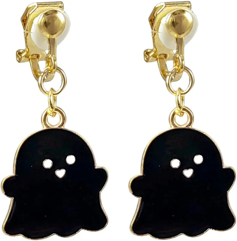 Clip On Halloween Earrings for Women Cute Gothic Punk Vintage Dangle Drop Clip-on Fall Earrings Ghost Pumpkin Bat Non Piercing Earrings Jewelry Set
