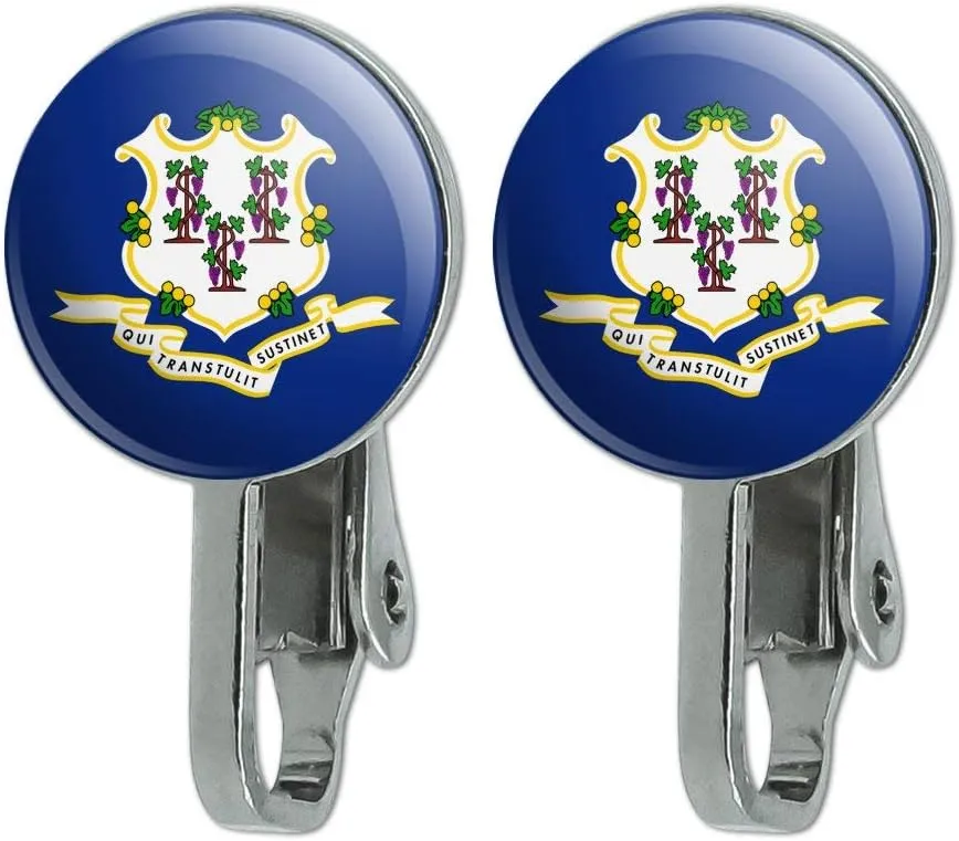 Connecticut State Flag Novelty Clip-On Stud Earrings