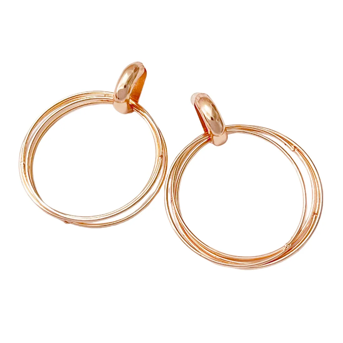 Contemporary Rose Gold-Toned Layered Circular Drop Earrings