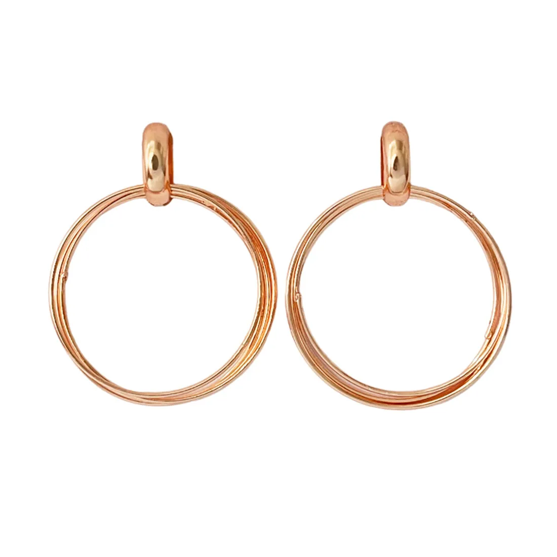 Contemporary Rose Gold-Toned Layered Circular Drop Earrings