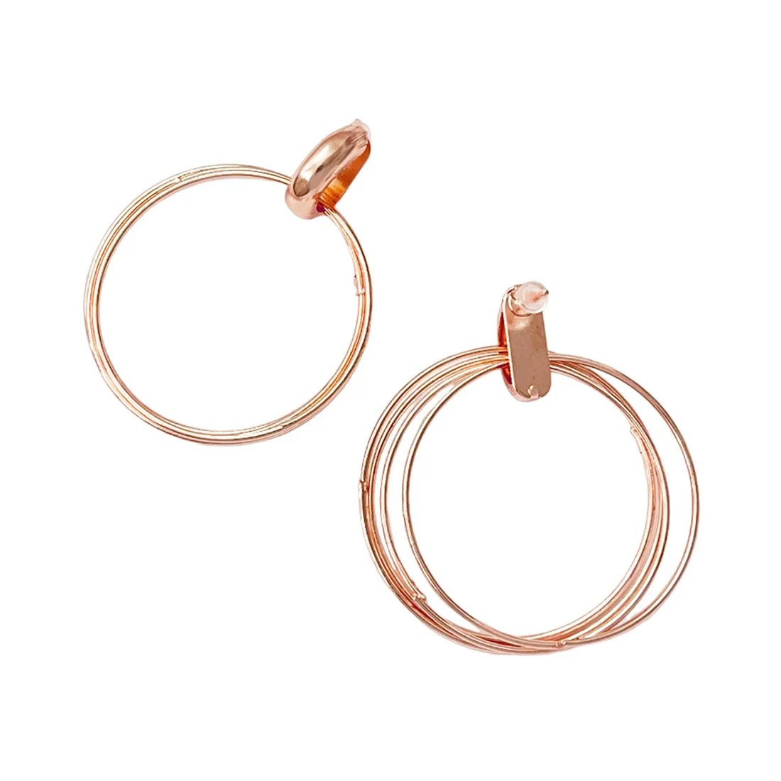 Contemporary Rose Gold-Toned Layered Circular Drop Earrings