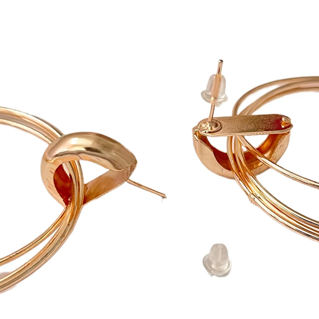 Contemporary Rose Gold-Toned Layered Circular Drop Earrings