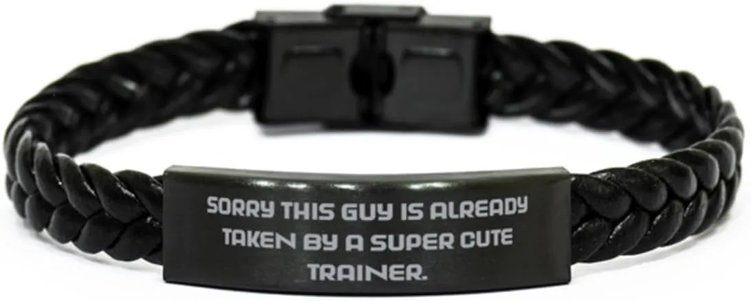 Cool Trainer Gifts, Sorry This Guy Is, Trainer Braided Leather Bracelet From Team Leader, Engraved Bracelet For Coworkers, Leather bracelets for men, Leather bracelets for women, Handmade leather