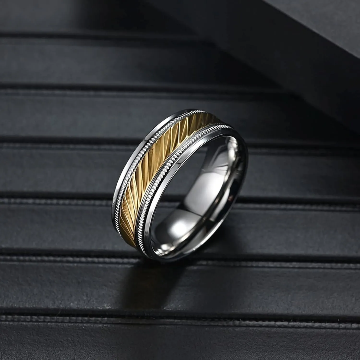 Couple Rings Custom Engraving Couples Rings Engagement,Rings Stainless Steel Wedding 7.5MM Gold Silver Ring with Round Wedding Rings Couple