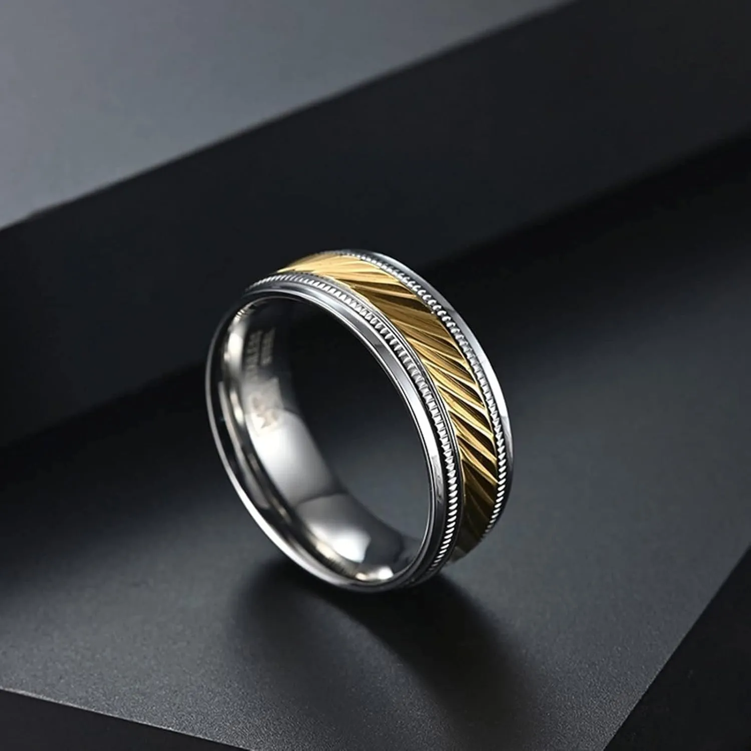 Couple Rings Custom Engraving Couples Rings Engagement,Rings Stainless Steel Wedding 7.5MM Gold Silver Ring with Round Wedding Rings Couple