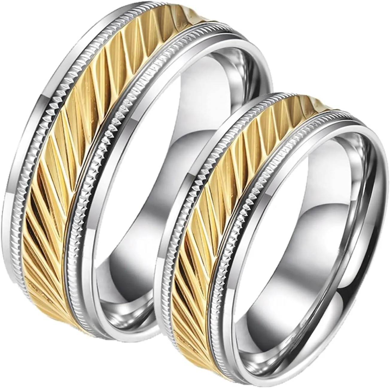 Couple Rings Custom Engraving Couples Rings Engagement,Rings Stainless Steel Wedding 7.5MM Gold Silver Ring with Round Wedding Rings Couple
