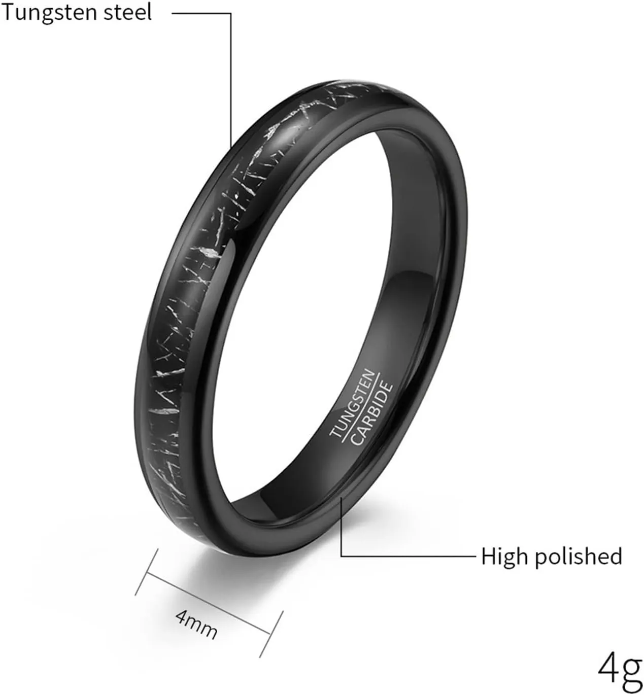 Couple Rings Engagement, Black Tungsten Rings for Men 4mm 6mm Ring Inlay Metal Valentine's Day Couple Rings