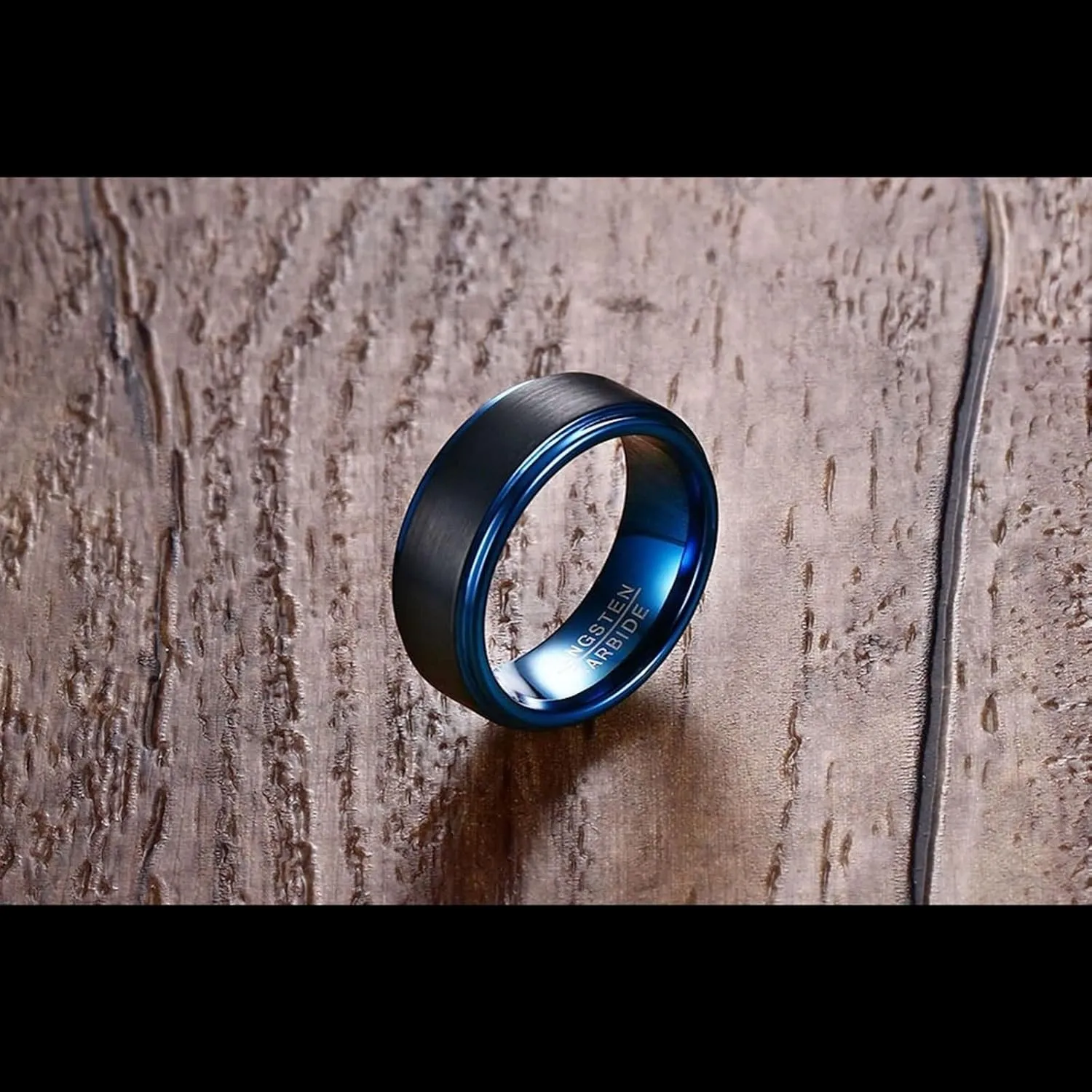 Couple Rings for Him and Her, Mens Tungsten Rings Blue Blue Brushed Ring 8mm Fashion Couple Ring