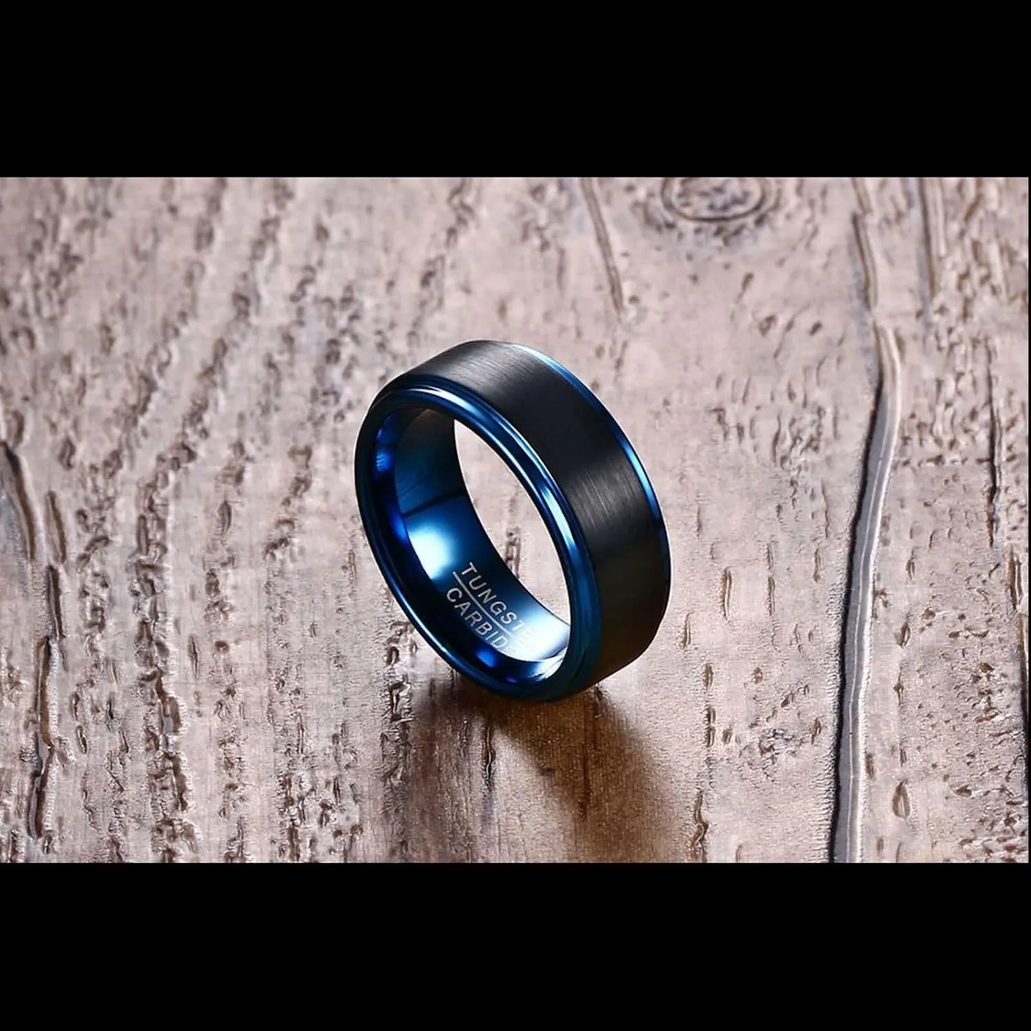 Couple Rings for Him and Her, Mens Tungsten Rings Blue Blue Brushed Ring 8mm Fashion Couple Ring