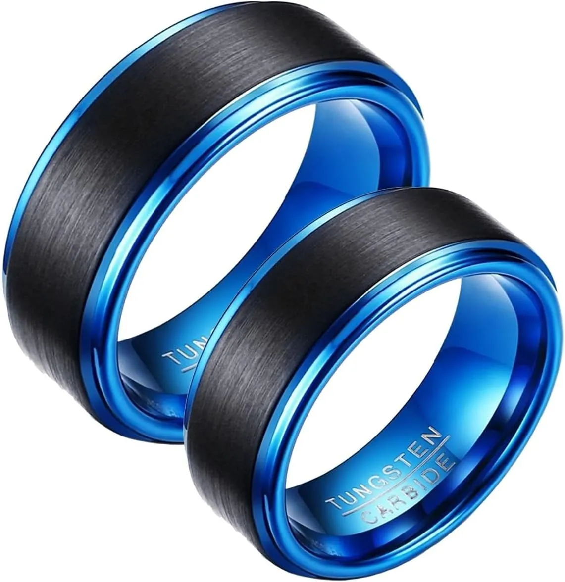Couple Rings for Him and Her, Mens Tungsten Rings Blue Blue Brushed Ring 8mm Fashion Couple Ring