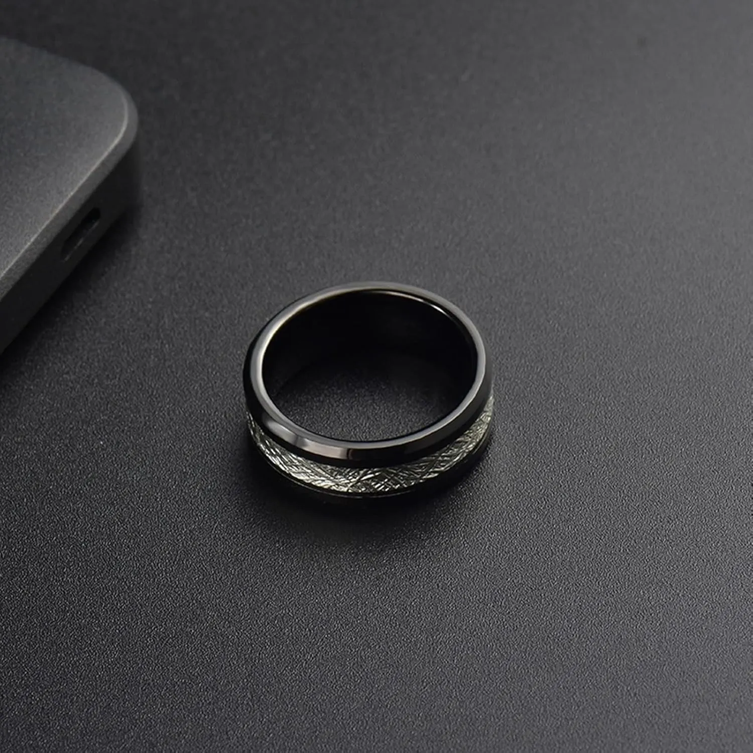 Couple Rings for Him and Her Sets, Stainless Steel Anniversary Rings for Couple Comfort Fit 8mm Black Ring Inlay Silver Metal