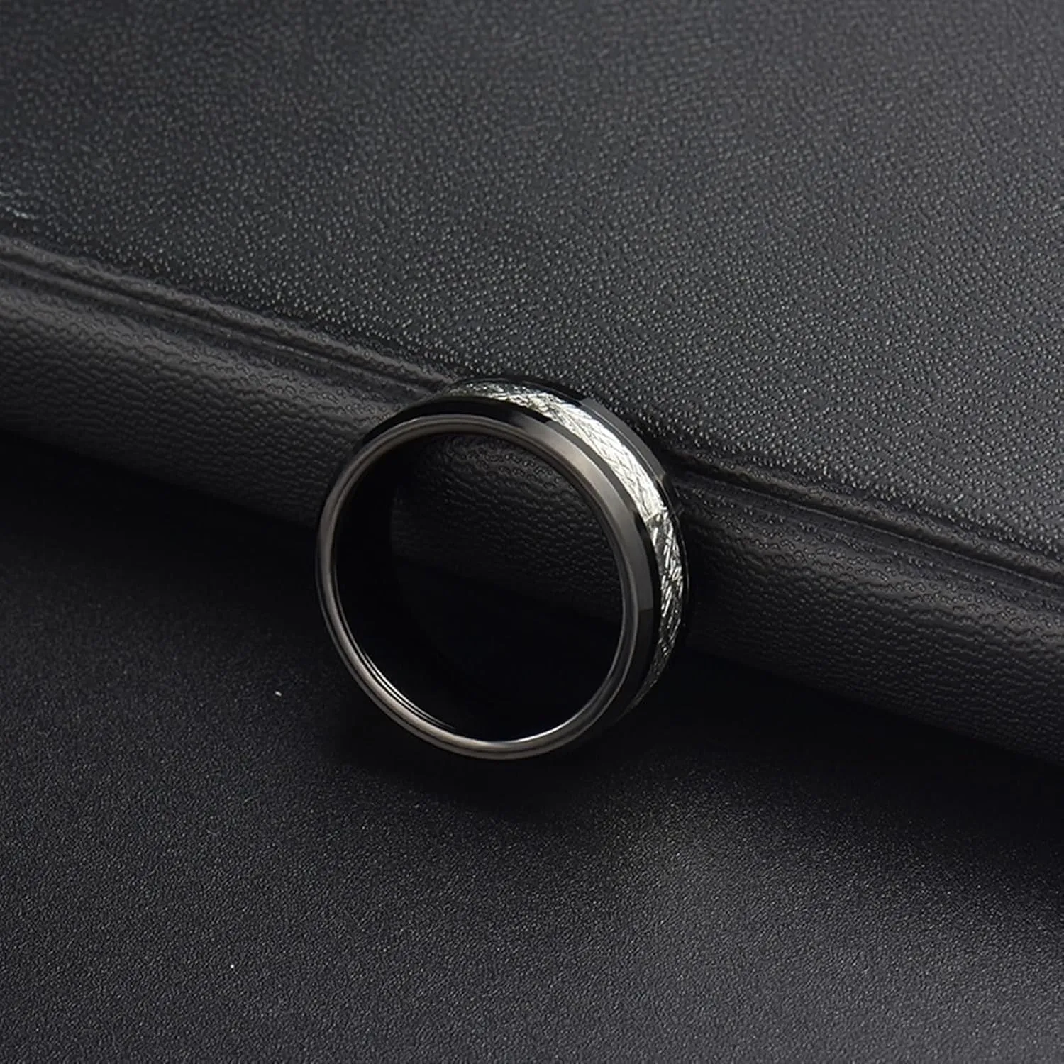 Couple Rings for Him and Her Sets, Stainless Steel Anniversary Rings for Couple Comfort Fit 8mm Black Ring Inlay Silver Metal