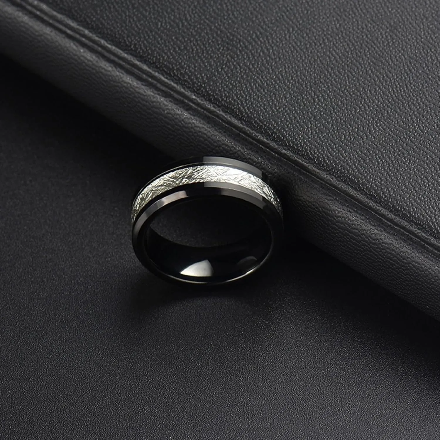 Couple Rings for Him and Her Sets, Stainless Steel Anniversary Rings for Couple Comfort Fit 8mm Black Ring Inlay Silver Metal