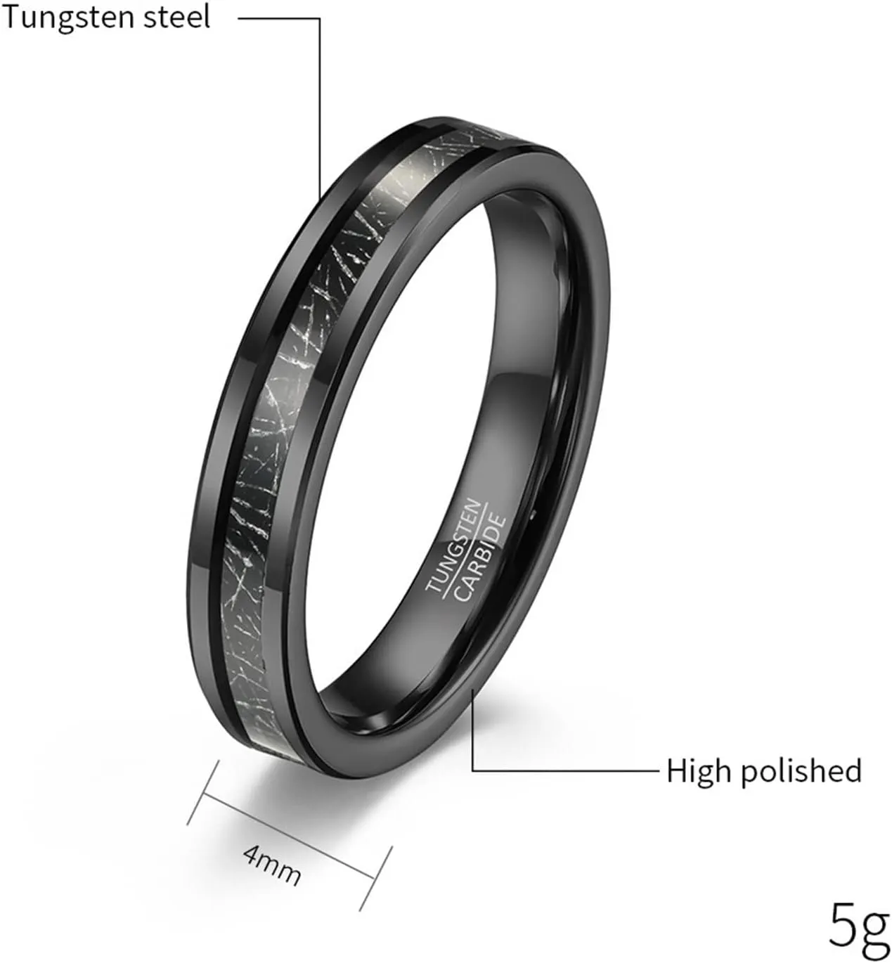 Couple Rings Personalized, Black Tungsten Carbide Rings for Men 4mm 6mm Ring Inlay Metal Proposal Couple Ring