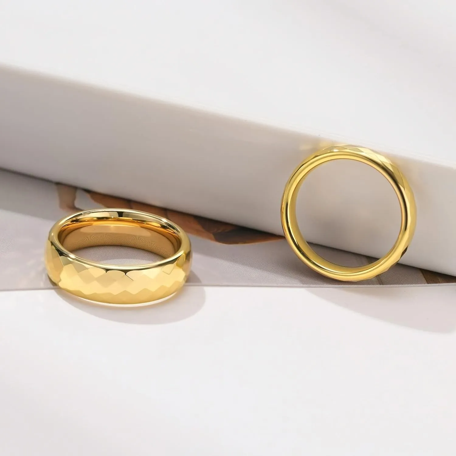 Couple Rings Set, Mens Ring Tungsten Gold Multi-Faceted Ring 4mm 6mm Rings for Men and Women
