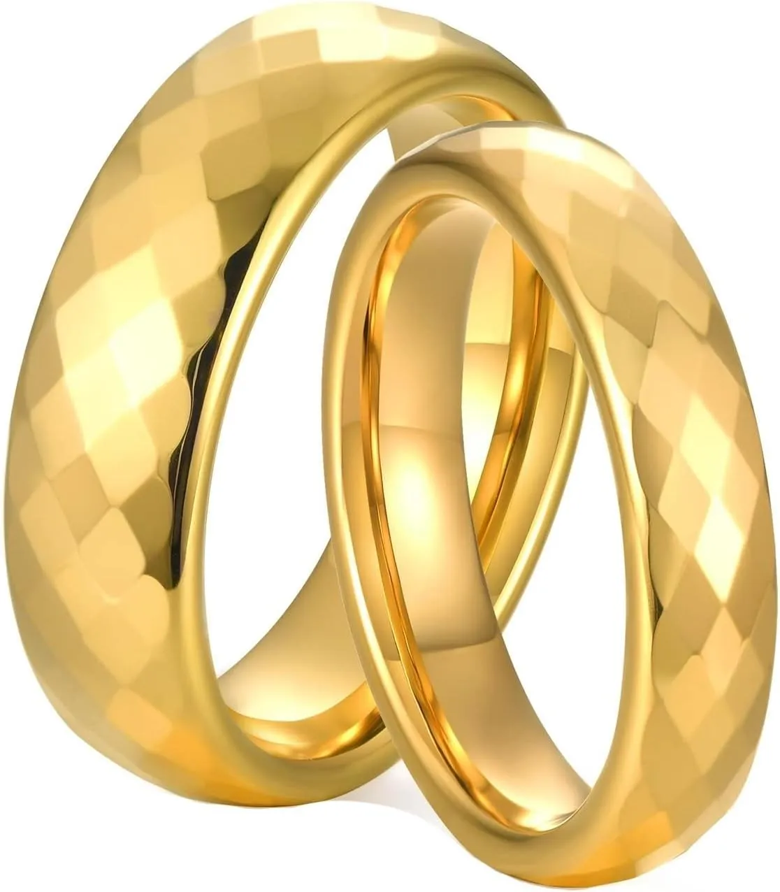 Couple Rings Set, Mens Ring Tungsten Gold Multi-Faceted Ring 4mm 6mm Rings for Men and Women