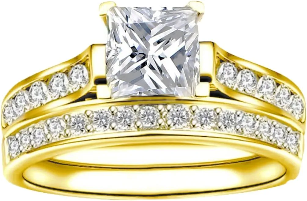 Couple Rings Sets for Him and Her Sterling Silver 10K 14K 18K Gold Personalized 3Pcs Moissanite Wedding Engagement Ring Wedding Band for Men Women Matching Promise Rings for Couples
