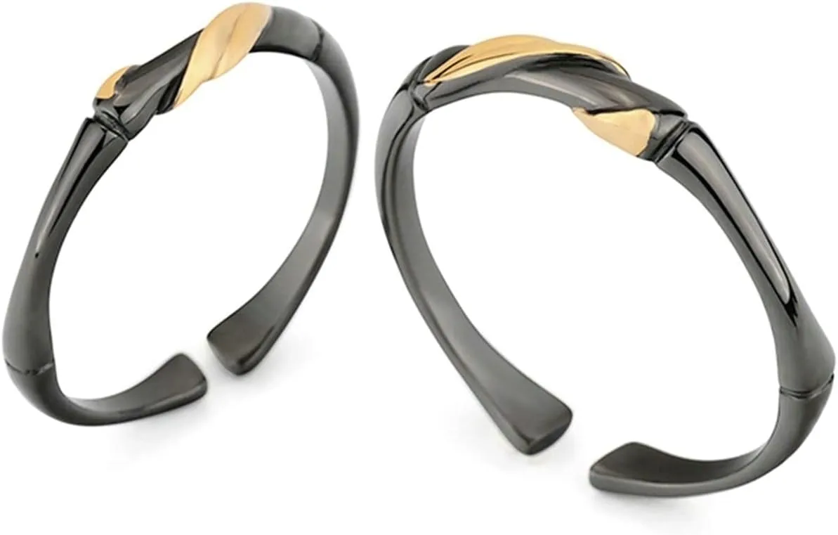 Couple Rings, Wedding Band Set Black with Black Bamboo Couple Adjustable Band Jewelry Gift