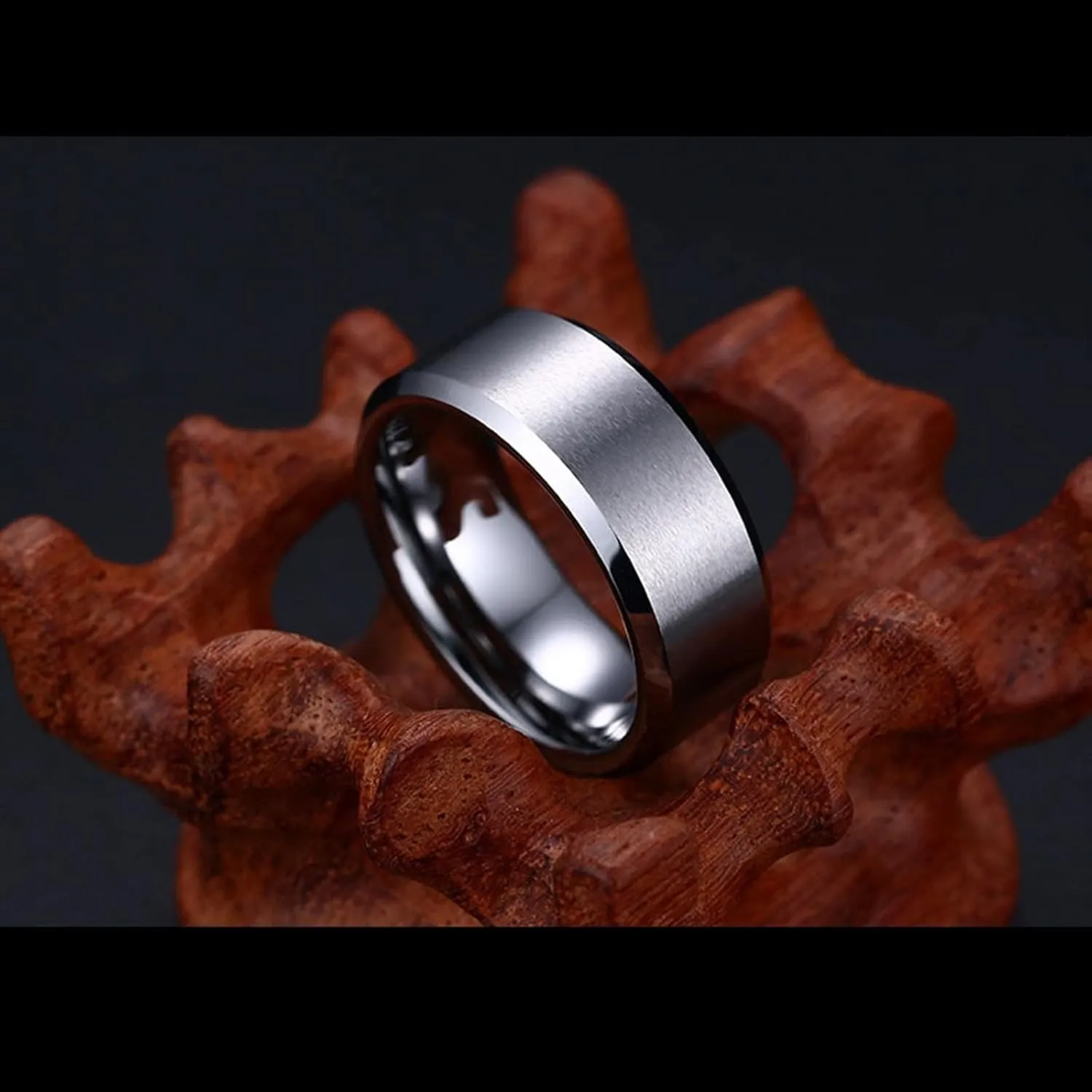 Couple Wedding Rings Set, Tungsten Ring for Women 8mm Silver Brushed Ring Beveled Edge Rings for Men and Women