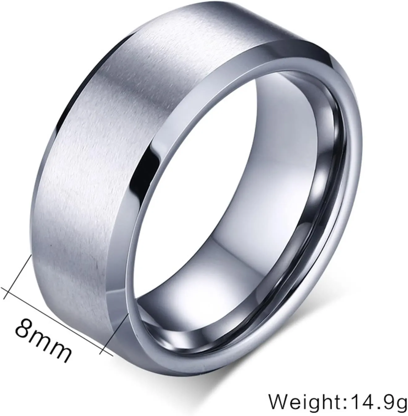 Couple Wedding Rings Set, Tungsten Ring for Women 8mm Silver Brushed Ring Beveled Edge Rings for Men and Women