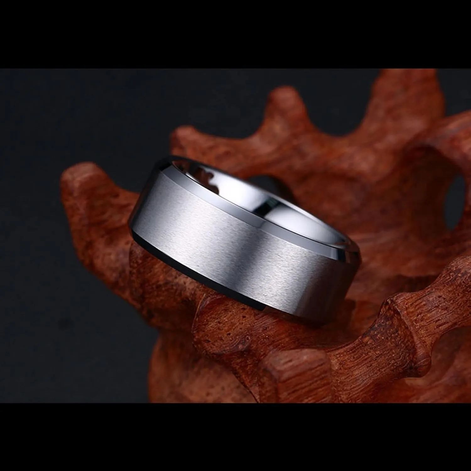 Couple Wedding Rings Set, Tungsten Ring for Women 8mm Silver Brushed Ring Beveled Edge Rings for Men and Women