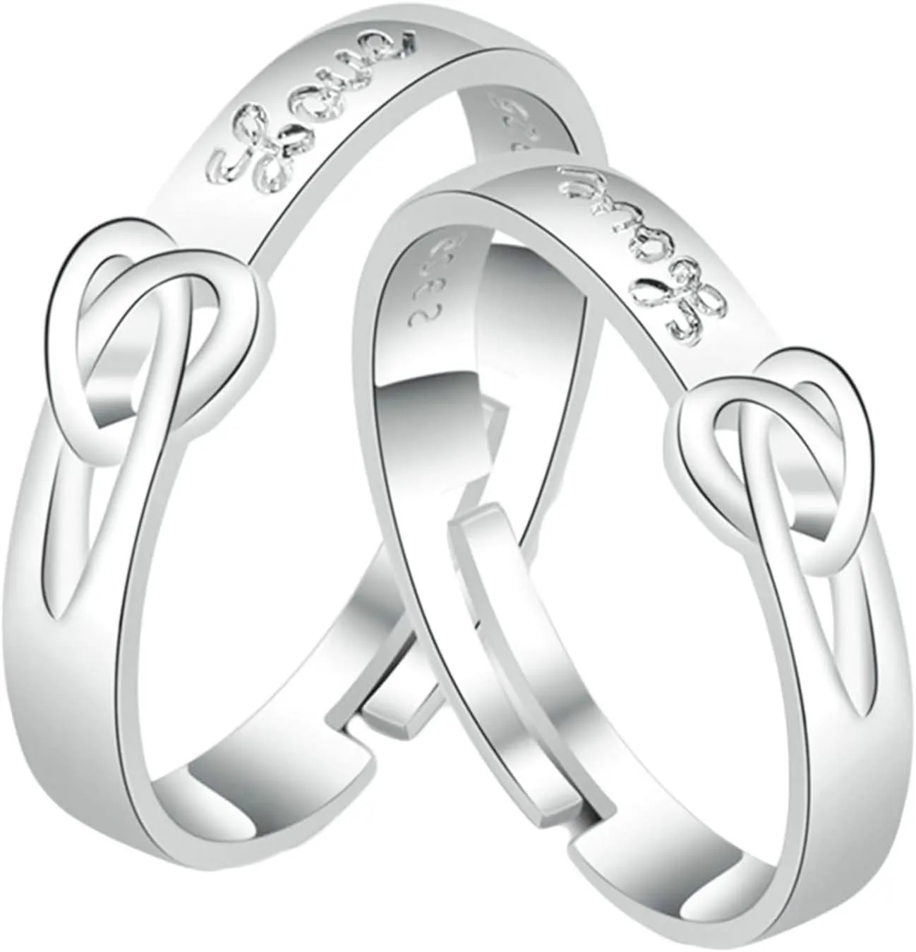 Couples Ring Personalized Couple Rings Promise Rings,Adjustable Couple Rings Sterling Silver,Round with Heart Wedding Band Silver