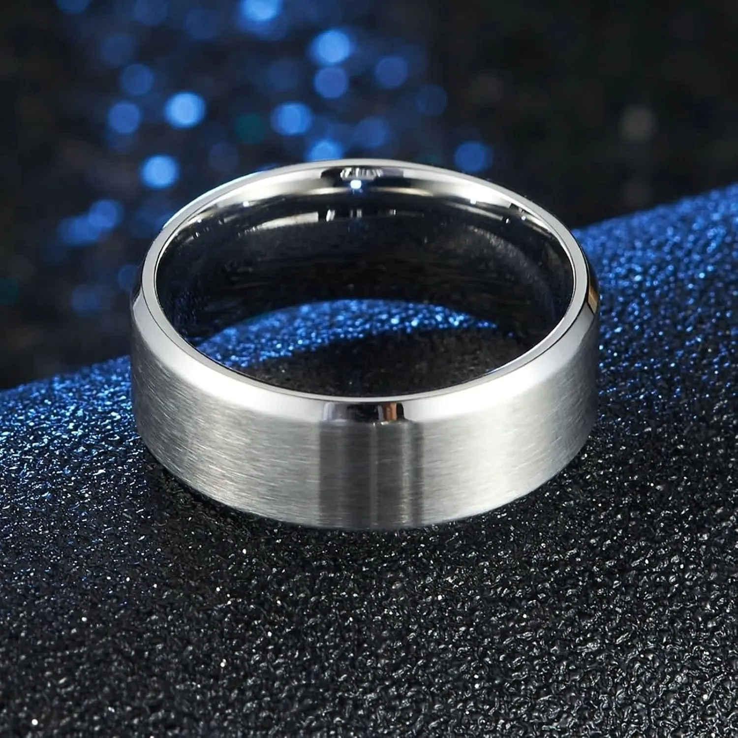 Couples Rings Custom Rings Wedding Couple,Stainless Steel Rings Band 6/8MM Silver Ring with Brushed Round Anniversary Rings Couple