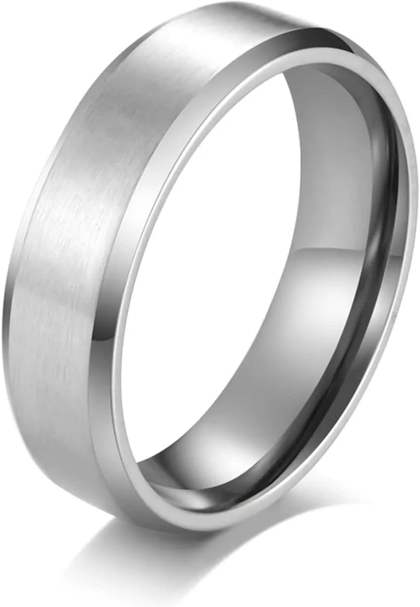 Couples Rings Custom Rings Wedding Couple,Stainless Steel Rings Band 6/8MM Silver Ring with Brushed Round Anniversary Rings Couple