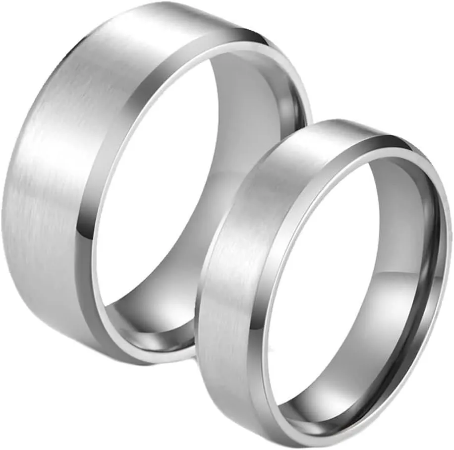 Couples Rings Custom Rings Wedding Couple,Stainless Steel Rings Band 6/8MM Silver Ring with Brushed Round Anniversary Rings Couple