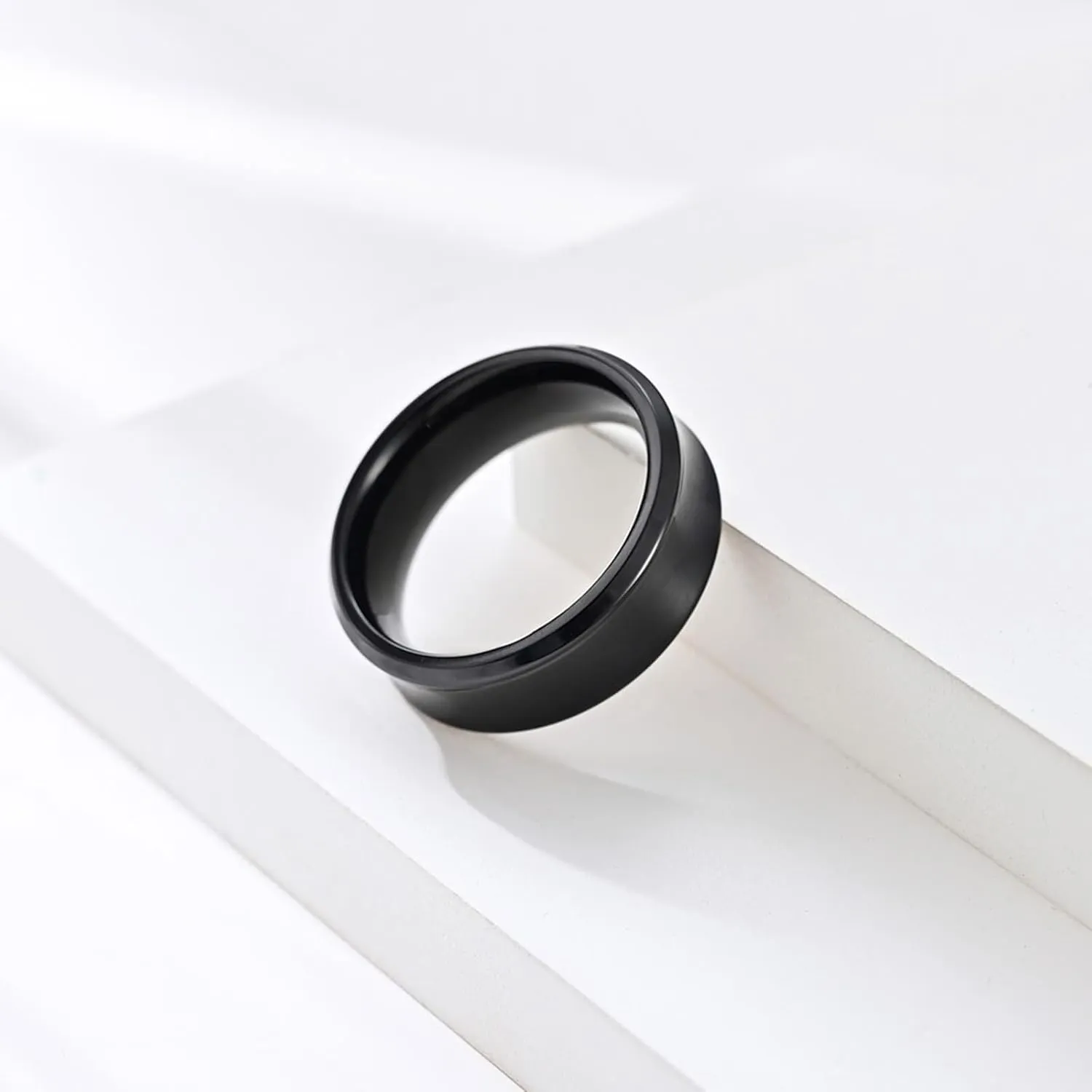 Couples Rings for Him and Her Set Promise Rings, Engagement Rings for Couples Set Stainless Steel Comfort Fit Black Brushed Ring 8mm