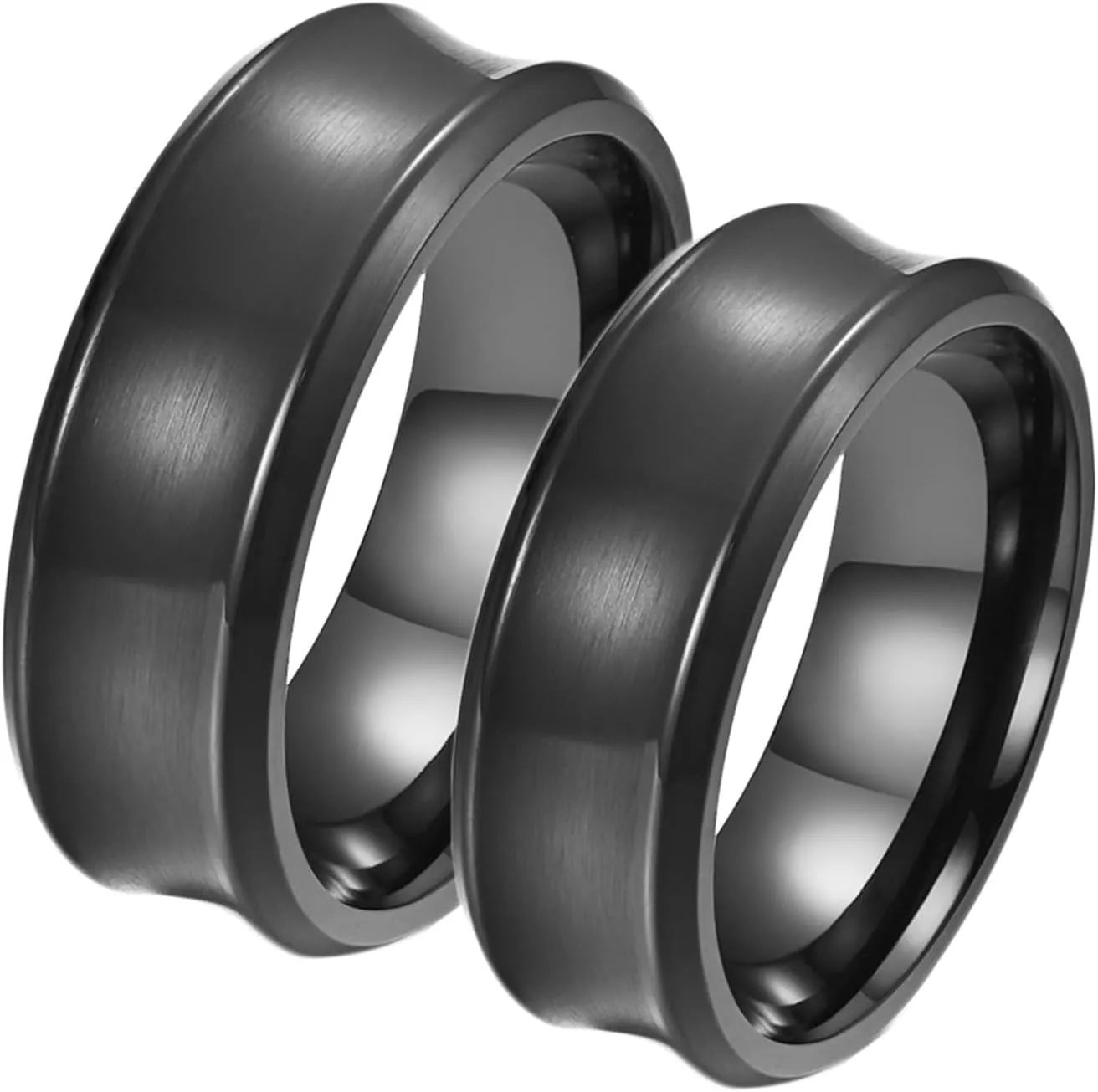 Couples Rings for Him and Her Set Promise Rings, Engagement Rings for Couples Set Stainless Steel Comfort Fit Black Brushed Ring 8mm