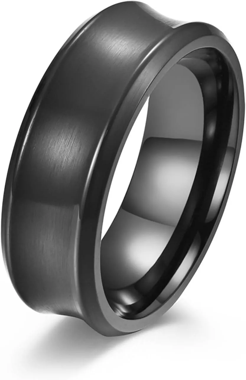 Couples Rings for Him and Her Set Promise Rings, Engagement Rings for Couples Set Stainless Steel Comfort Fit Black Brushed Ring 8mm