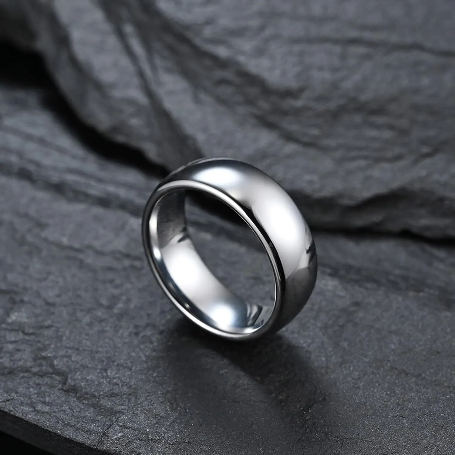 Couples Rings for Him and Her Set, Tungsten Ring Men 6mm 8mm Silver Polished Ring Valentine's Day Couple Rings