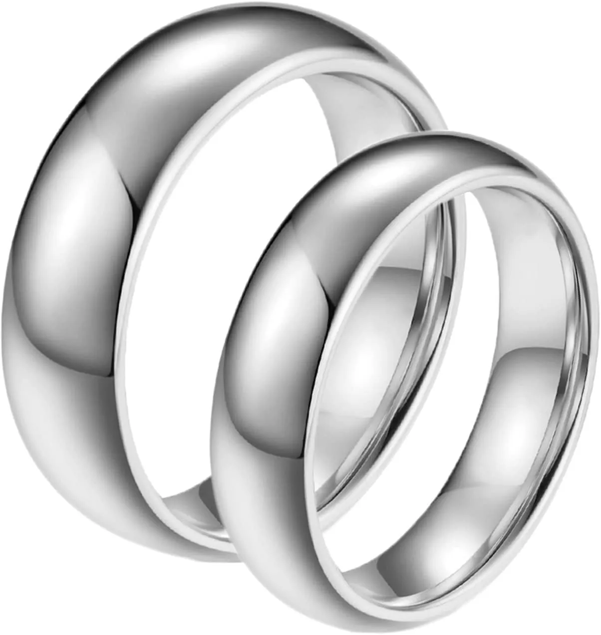 Couples Rings for Him and Her Set, Tungsten Ring Men 6mm 8mm Silver Polished Ring Valentine's Day Couple Rings