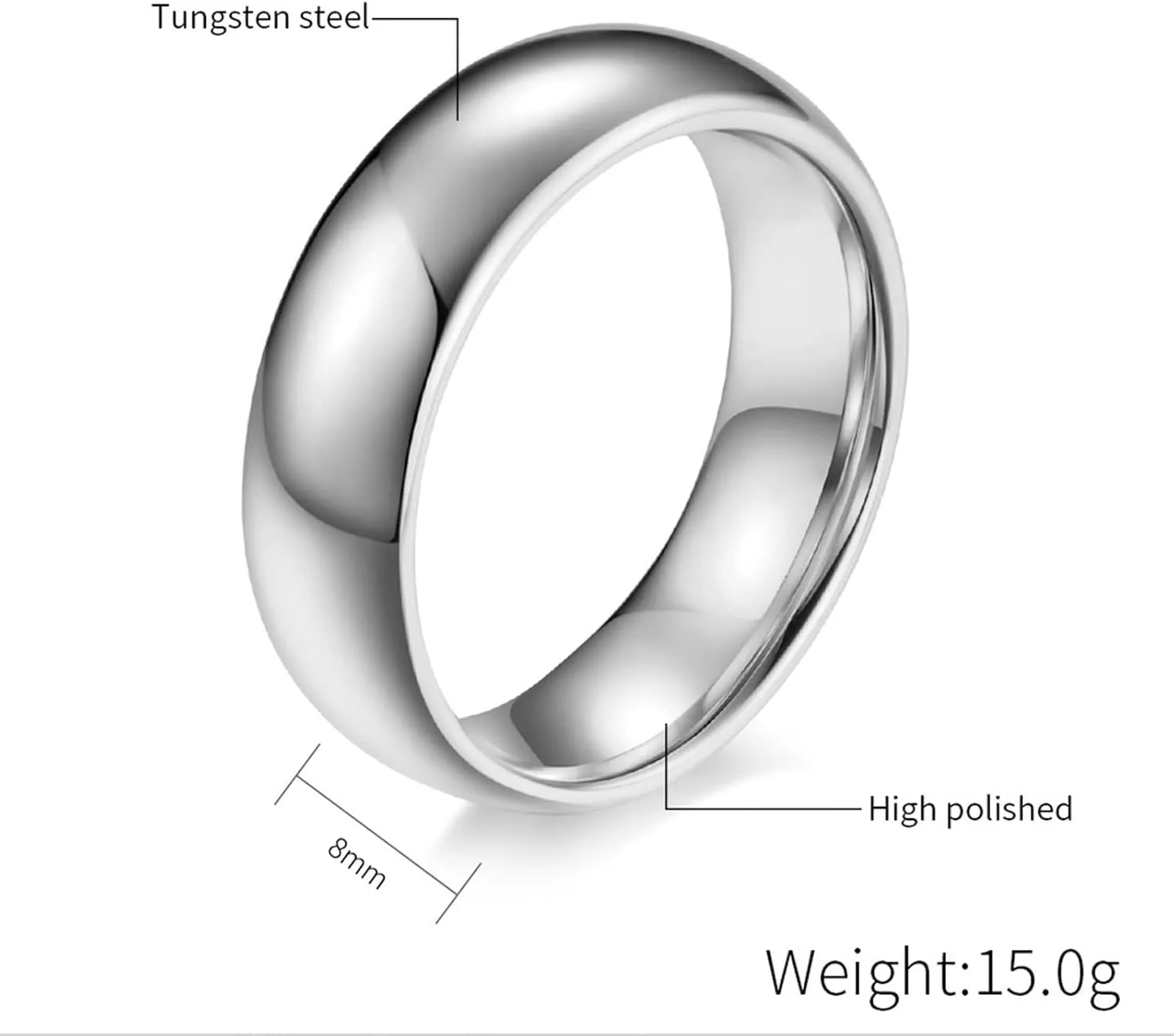 Couples Rings for Him and Her Set, Tungsten Ring Men 6mm 8mm Silver Polished Ring Valentine's Day Couple Rings