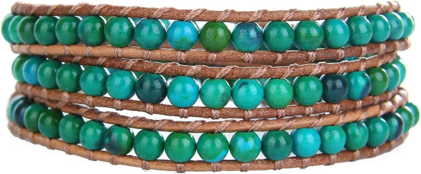 CQUAN CHI Women 3 Wrap Bracelet Friendship Handmade Turquoise Beaded Bracelets Adjustable Jewelery Bracelets