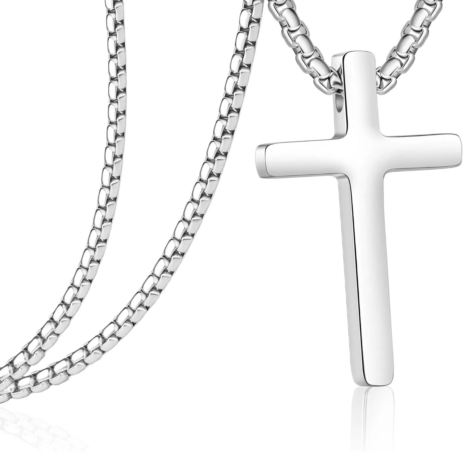 Cross Necklace for Men, Silver Gold Stainless Steel Mens Cross Chain, Cubic Zirconia Cross Pendant Necklaces Jewelry Gift Box Chain