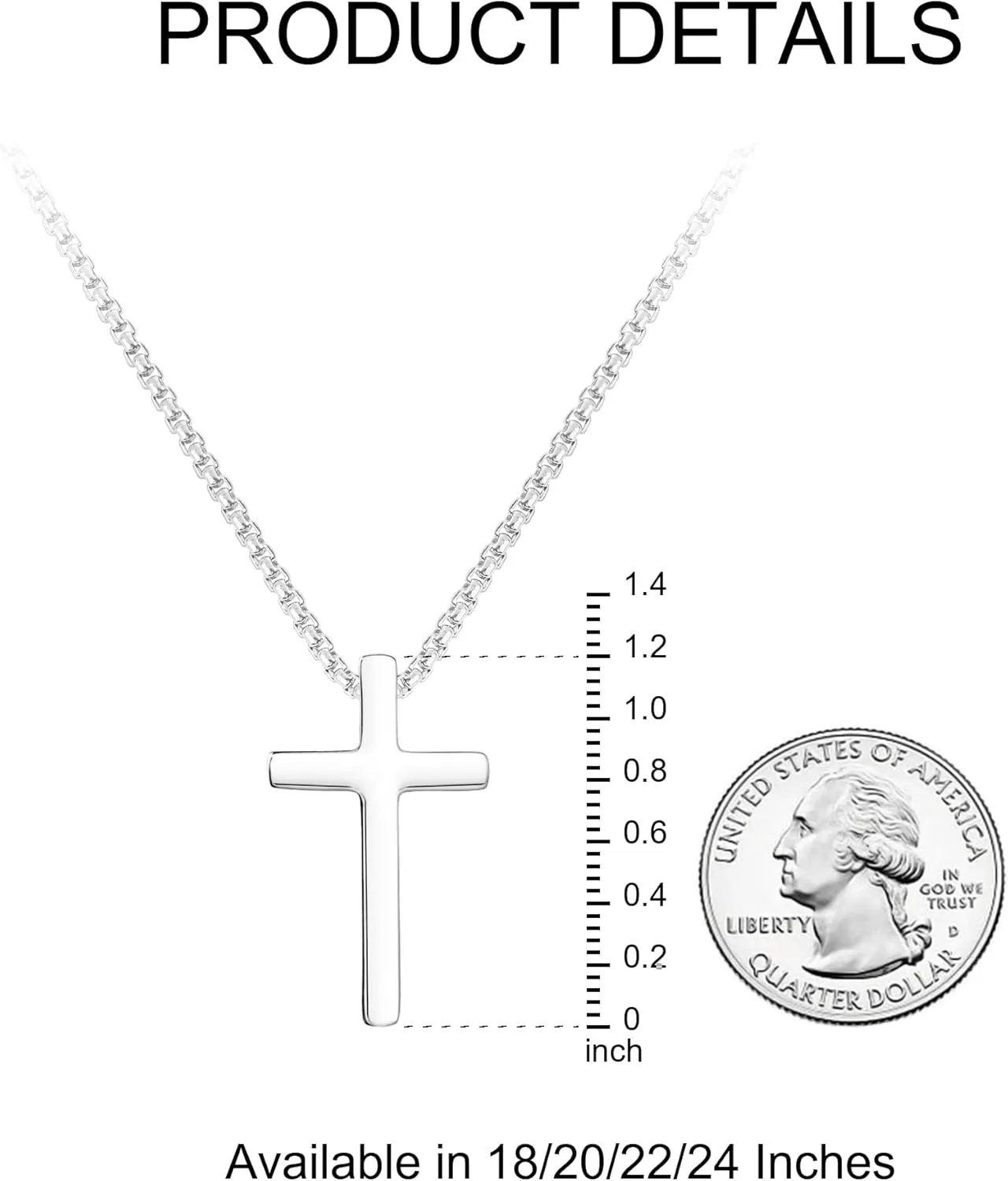 Cross Necklace for Men, Silver Gold Stainless Steel Mens Cross Chain, Cubic Zirconia Cross Pendant Necklaces Jewelry Gift Box Chain