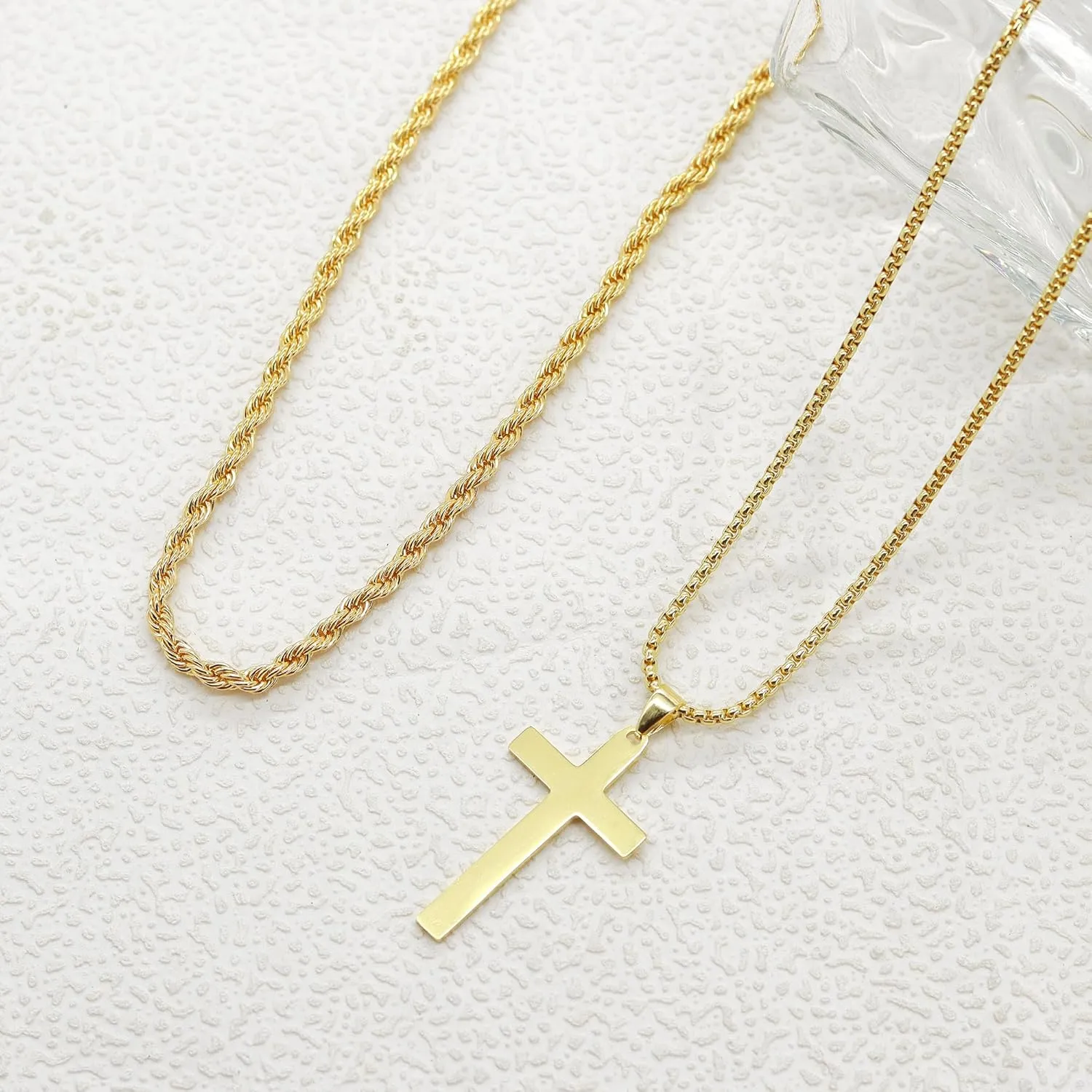 Cross Necklace for Men, Stainless Steel Cross Pendant Necklace Layered Cuban Link Chain Crucifix Necklace Silver Black Gold Cross Chain Cross Jewelry