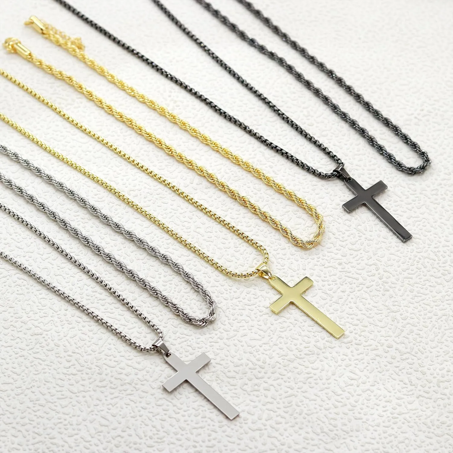 Cross Necklace for Men, Stainless Steel Cross Pendant Necklace Layered Cuban Link Chain Crucifix Necklace Silver Black Gold Cross Chain Cross Jewelry